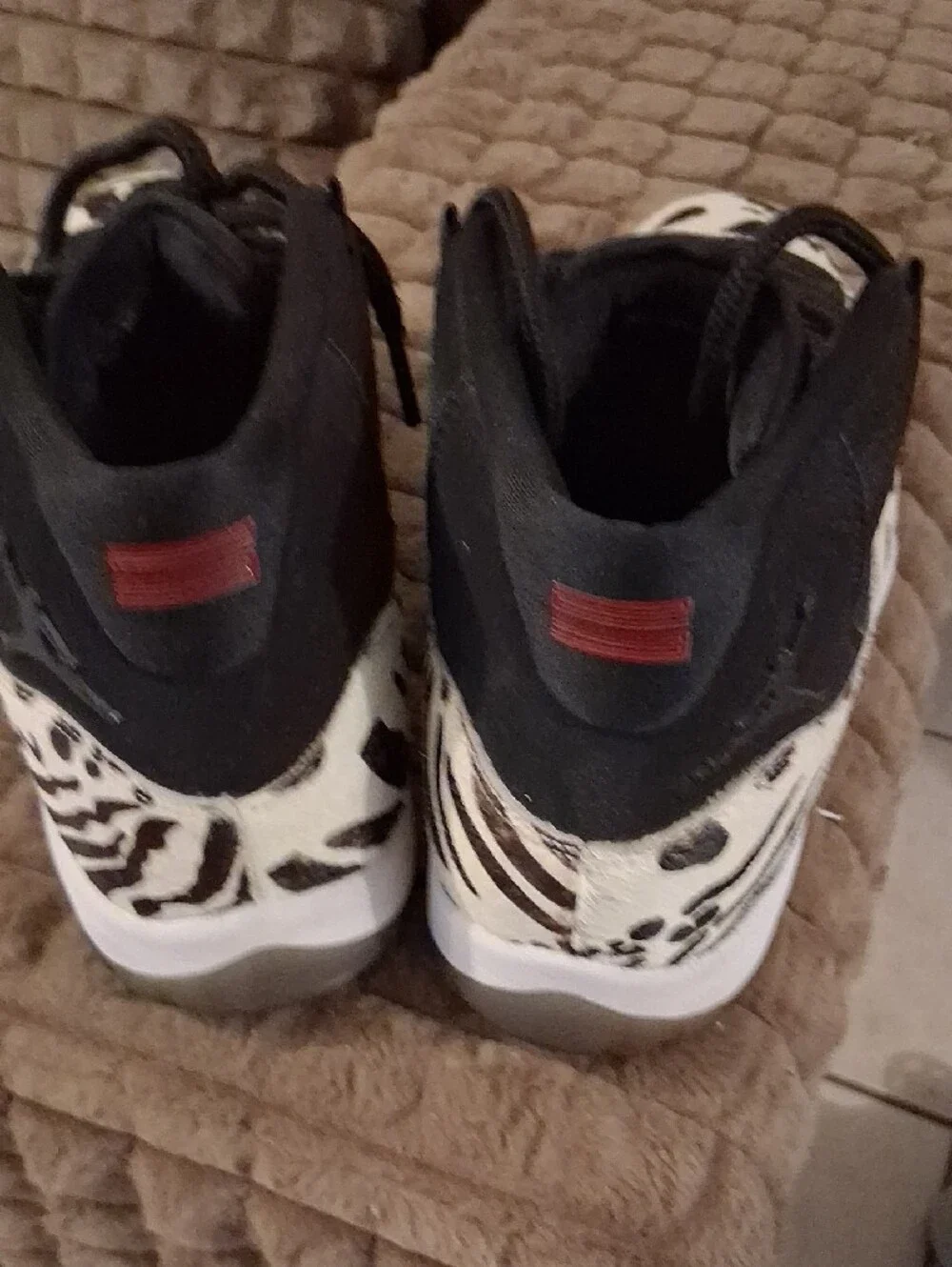 Jordan Men's Black and White Animal Print High-Top Sneakers